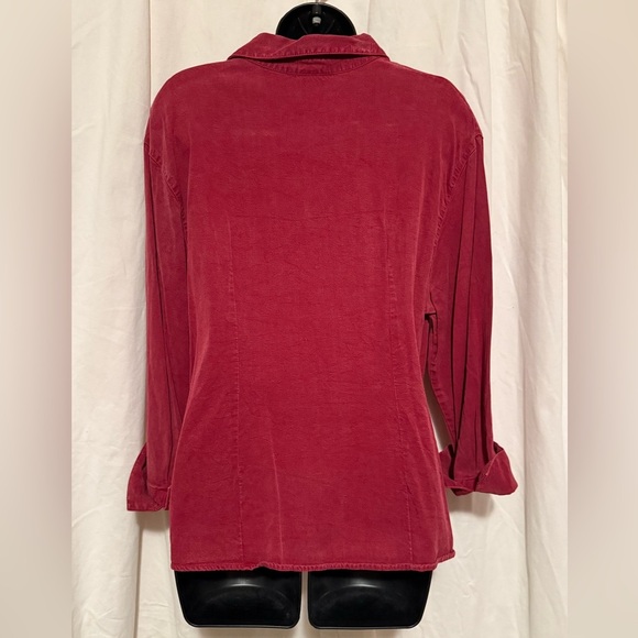 TIANELLO TENCEL "Suzy" Blouse Women's Sz XL Maroon Button Down Collared V Neck - Picture 2 of 6